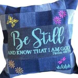 Inspirational Pillow Cover 18x18, Hand Painted Patchwork Christian Home Décor